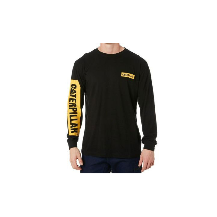 Koszulki Caterpillar Icon Block Long Sleeve Męskie Czarne Żółte | FURNY-3298