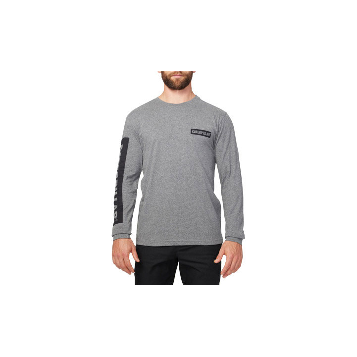 Koszulki Caterpillar Icon Block Long Sleeve Męskie Ciemny Szare | XPDBW-7429