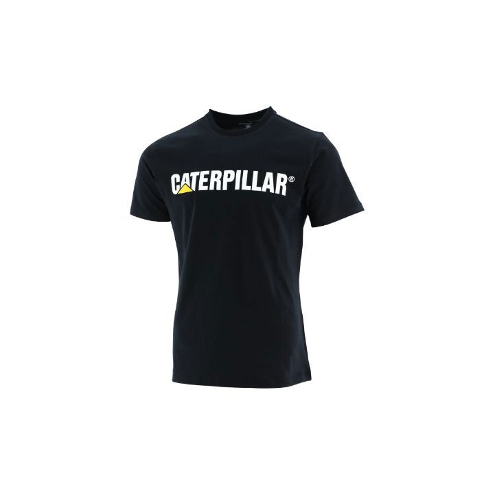 Koszulki Caterpillar Logo Slim Fit Męskie Czarne | WVNXT-7813