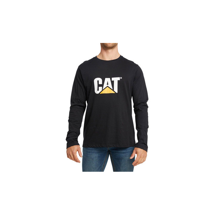 Koszulki Caterpillar Original Fit Long Sleeve Logo Męskie Pitch Black-Trademark | IPBAF-4176