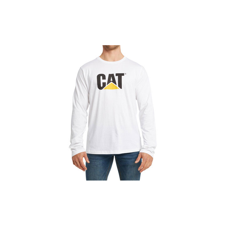 Koszulki Caterpillar Original Fit Long Sleeve Logo Męskie White-Traademark | NJXCP-2361