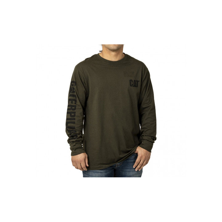 Koszulki Caterpillar Trademark Banner Long Sleeve Męskie Army Moss | RVOYL-2641