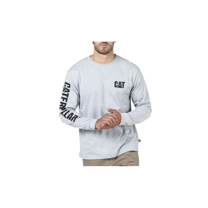 Koszulki Caterpillar Trademark Banner Long Sleeve Męskie Szare | VIFUY-7419