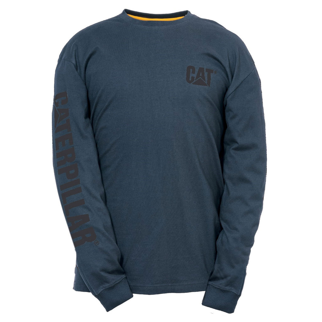 Koszulki Caterpillar Trademark Banner Long Sleeve Męskie Ciemny Czarne | YUFHC-1748