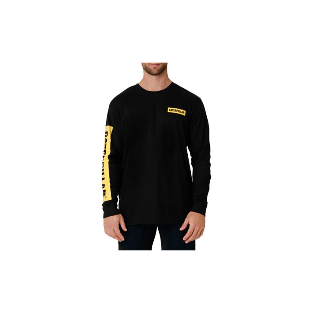 T-Shirts Caterpillar Icon Block Long Sleeve Męskie Black/Yellow | SKIAR-5749