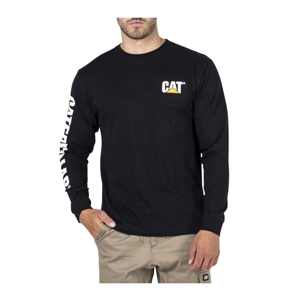 T-Shirts Caterpillar Trademark Banner L/S Męskie Czarne | NUJPD-2689