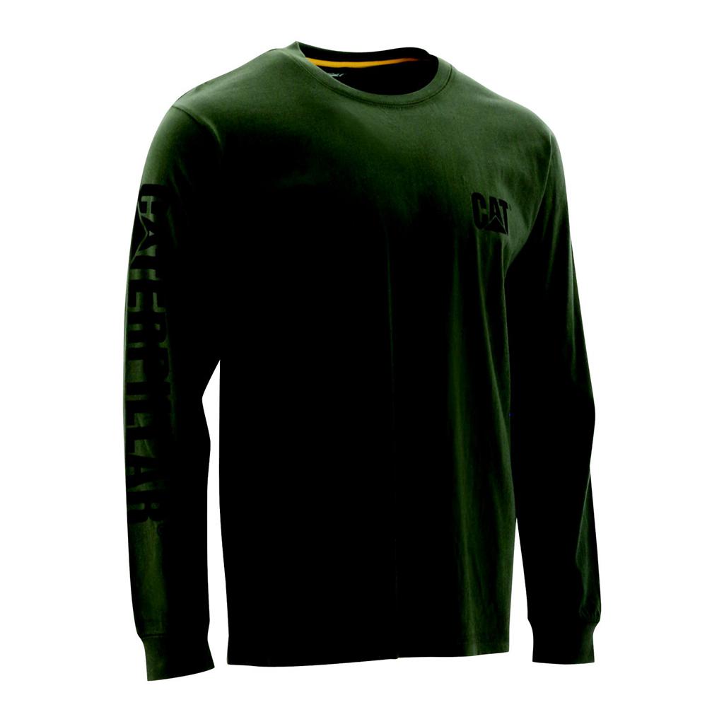 T-Shirts Caterpillar Trademark Banner Long Sleeve Męskie Zielone | KFLZE-1453