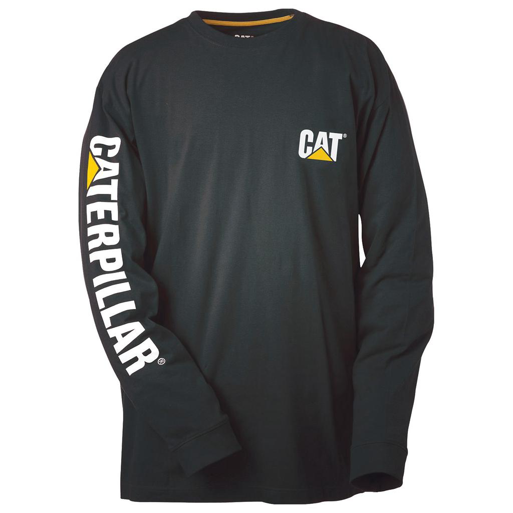 T-Shirts Caterpillar Trademark Banner Long Sleeve Męskie Czarne | YVJXQ-2801