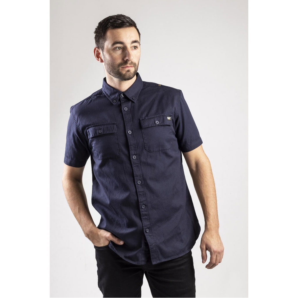 Koszule Caterpillar Button Up S/S Męskie Granatowe | HCEKT-8327