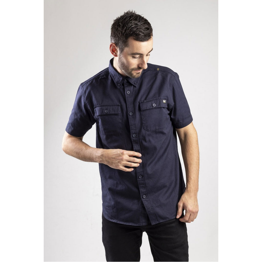 Koszule Caterpillar Button Up S/S Męskie Granatowe | HCEKT-8327