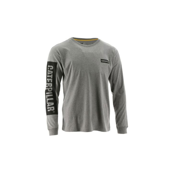 Koszulki Caterpillar Icon Block Long Sleeve Męskie Ciemny Szare | CUWQX-9082