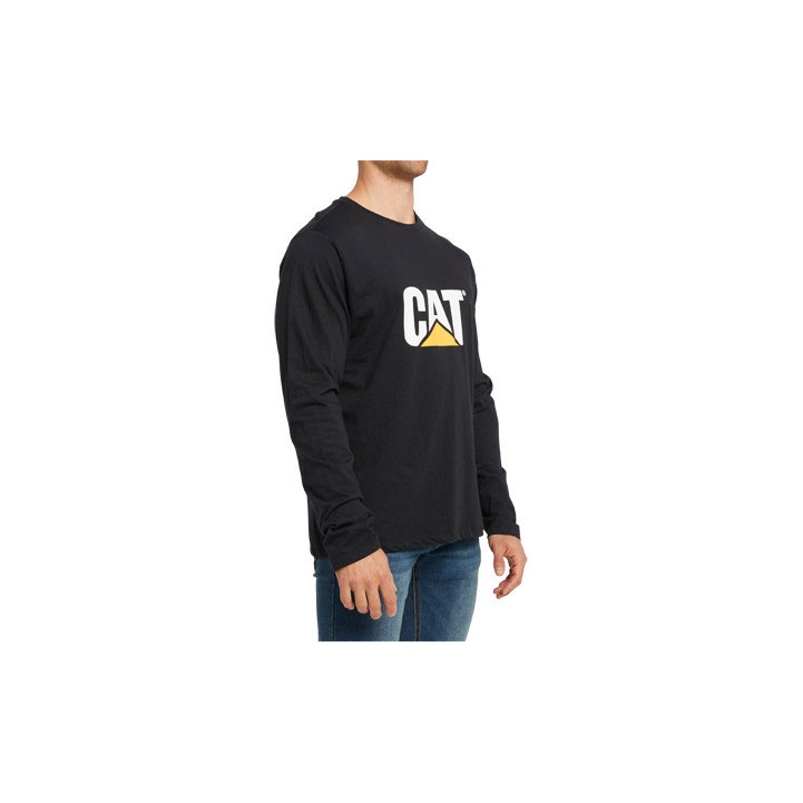 Koszulki Caterpillar Original Fit Long Sleeve Logo Męskie Pitch Black-Trademark | IPBAF-4176