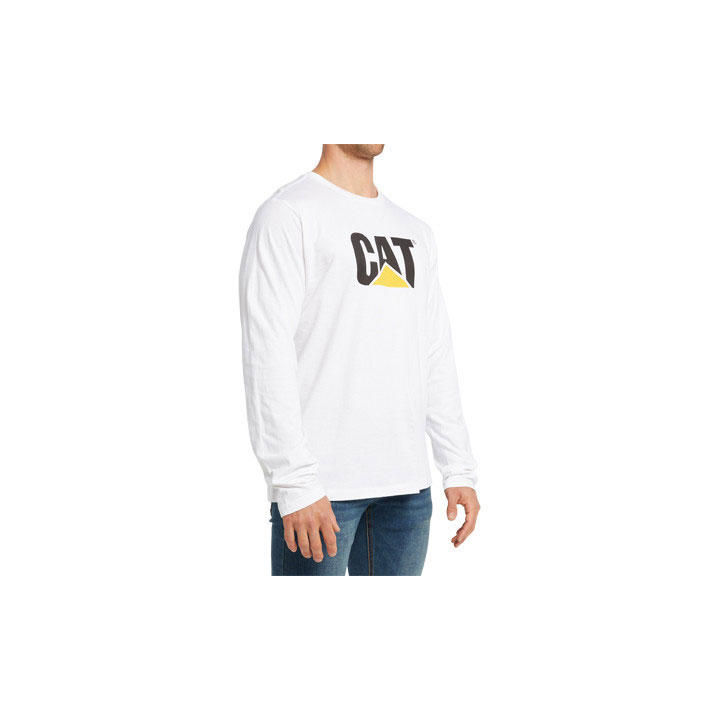 Koszulki Caterpillar Original Fit Long Sleeve Logo Damskie White-Traademark | MJOFE-1358