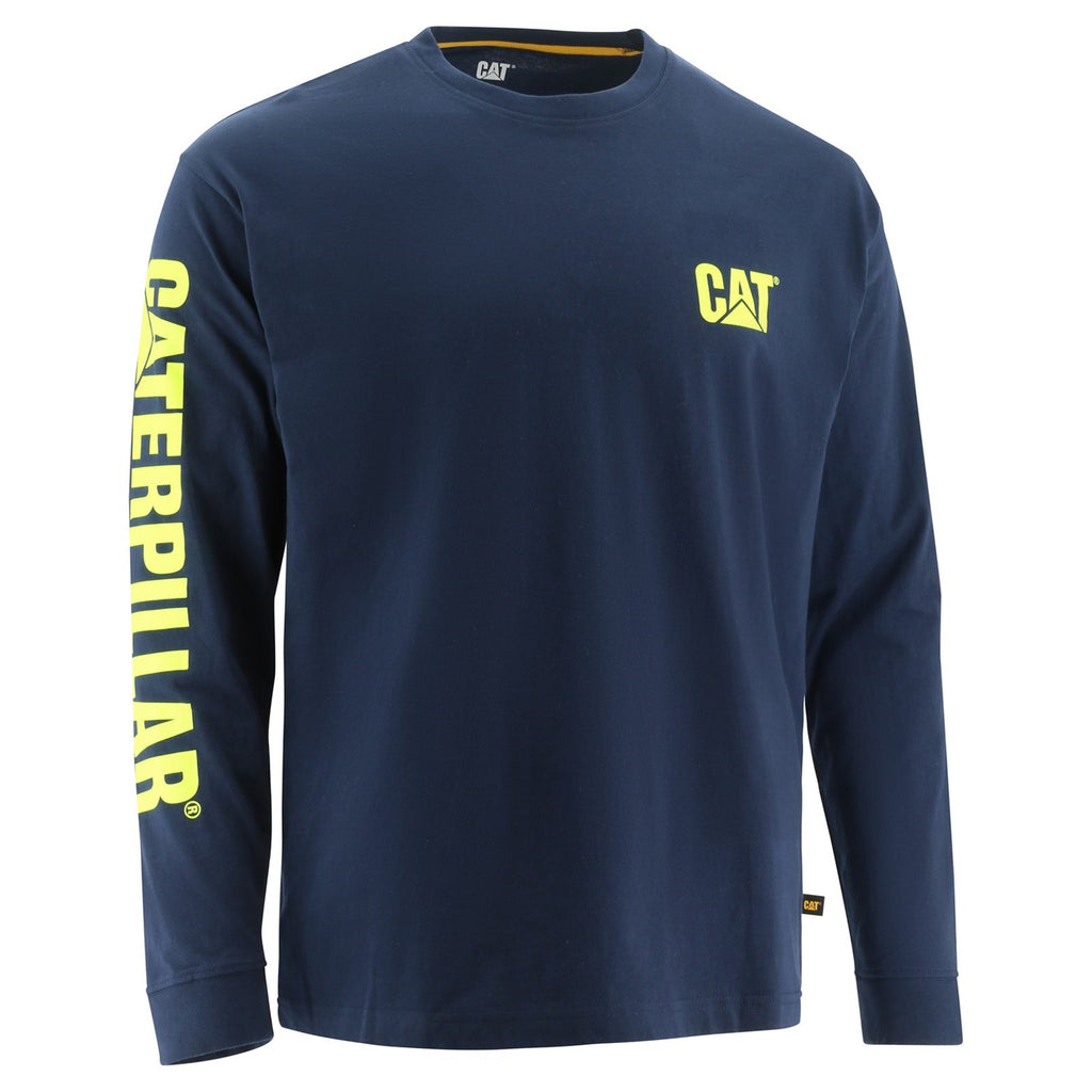 Koszulki Caterpillar Trademark Banner Long Sleeve Męskie Niebieskie Żółte | CLHTX-9081