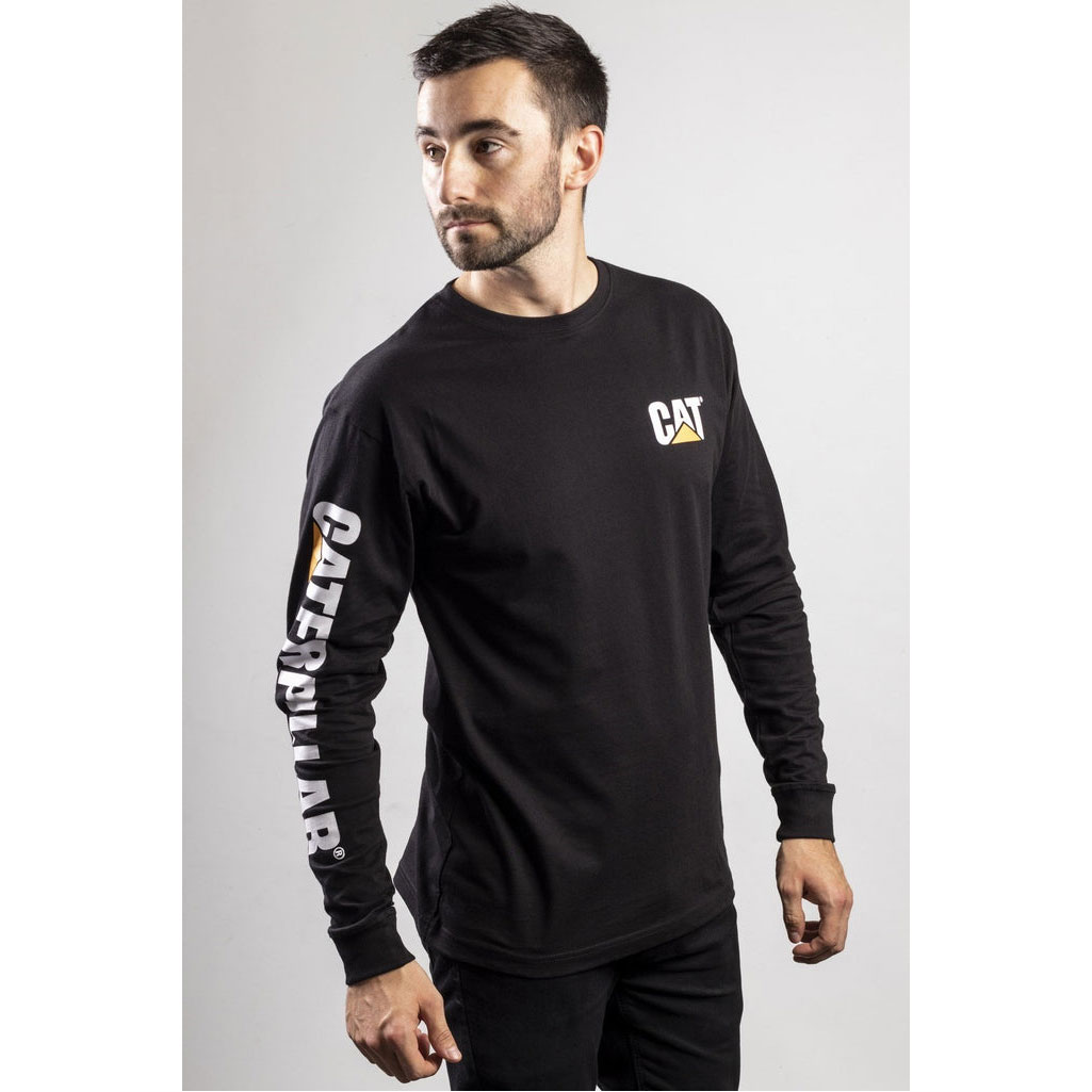 Koszulki Caterpillar Trademark Banner Long Sleeve Męskie Czarne | KMDHW-3527