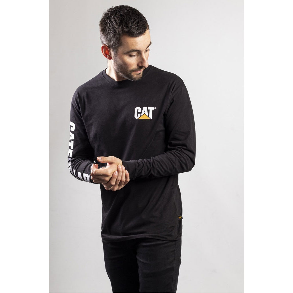 Koszulki Caterpillar Trademark Banner Long Sleeve Męskie Czarne | KMDHW-3527