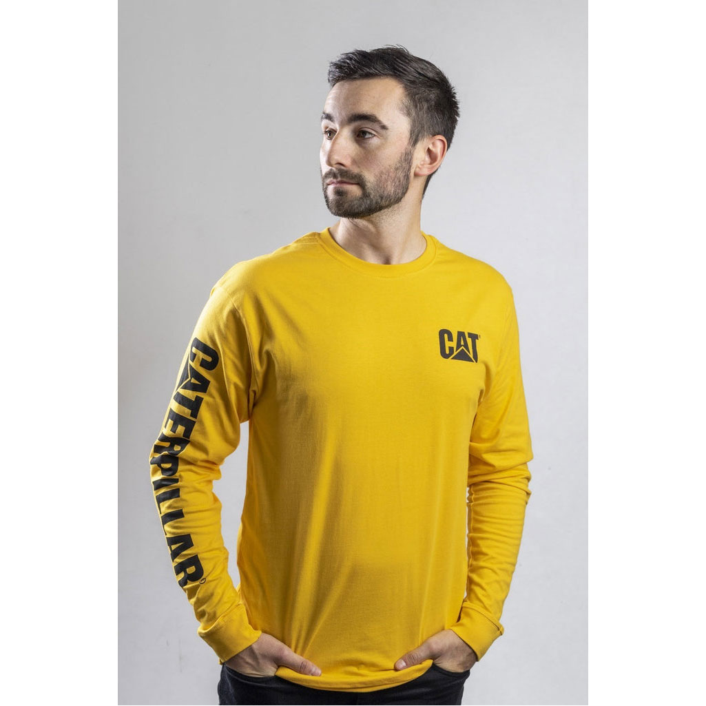 Koszulki Caterpillar Trademark Banner Long Sleeve Męskie Żółte | MGYWP-6387