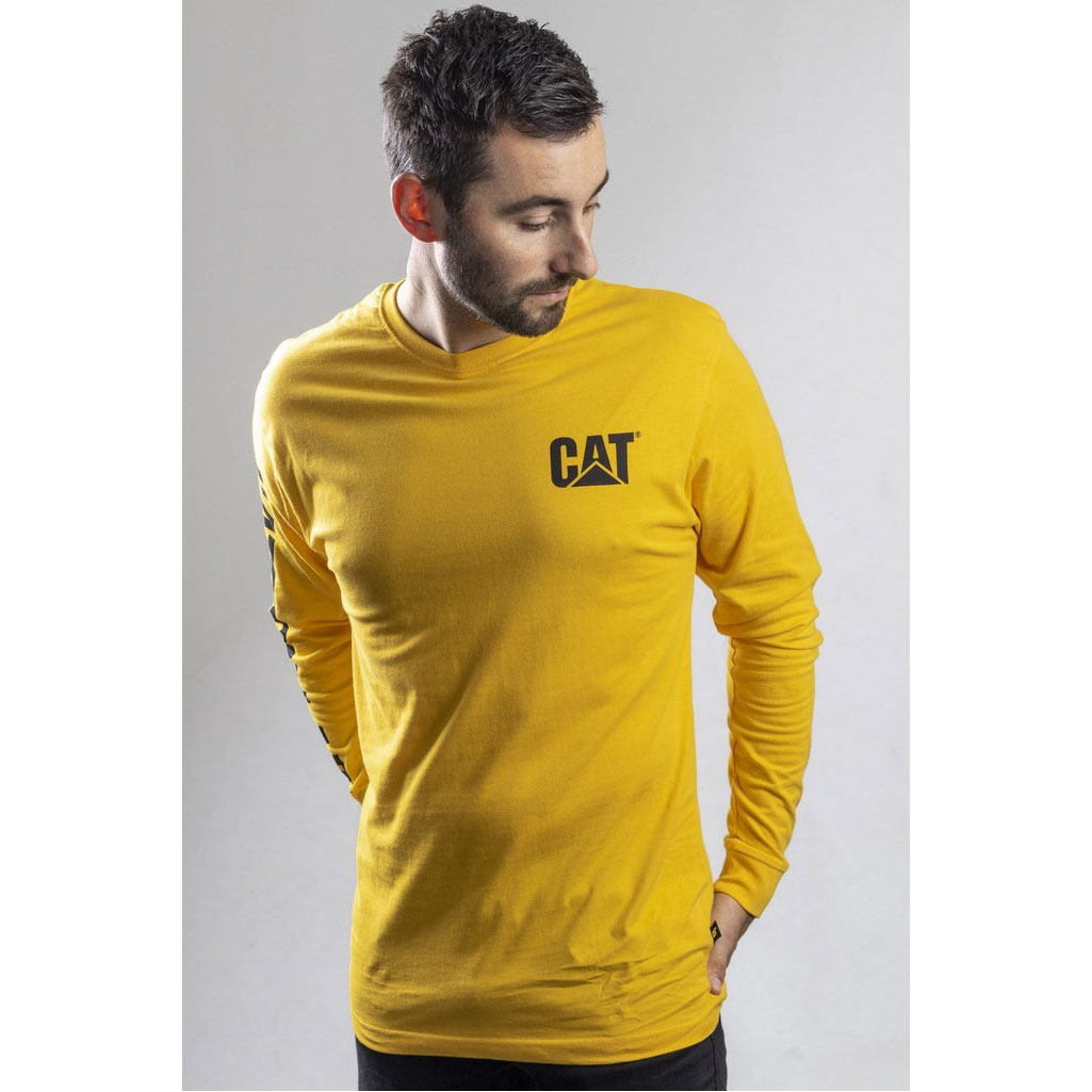 Koszulki Caterpillar Trademark Banner Long Sleeve Męskie Żółte | MGYWP-6387