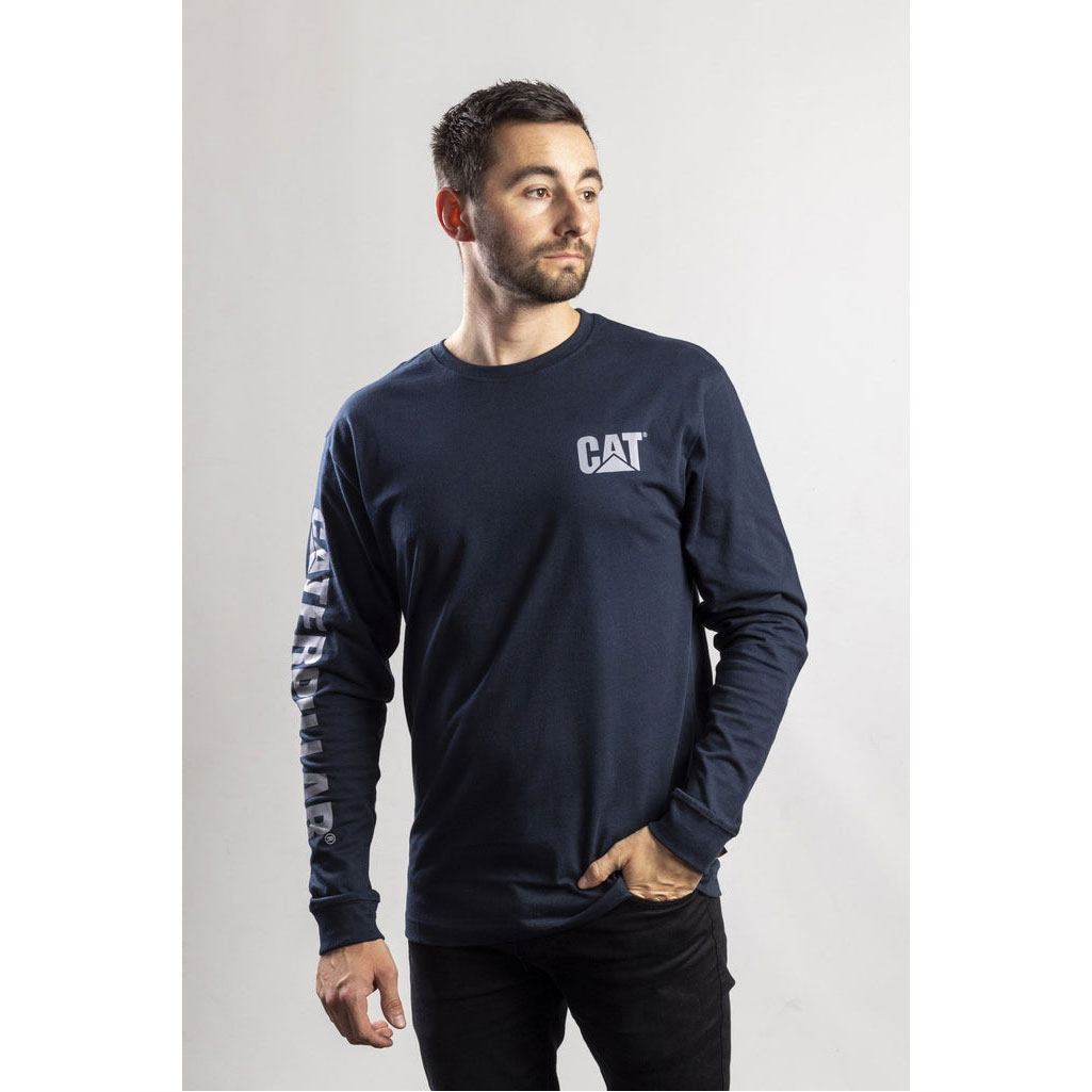 Koszulki Caterpillar Trademark Banner Long Sleeve Męskie Ciemny Czarne | YUFHC-1748