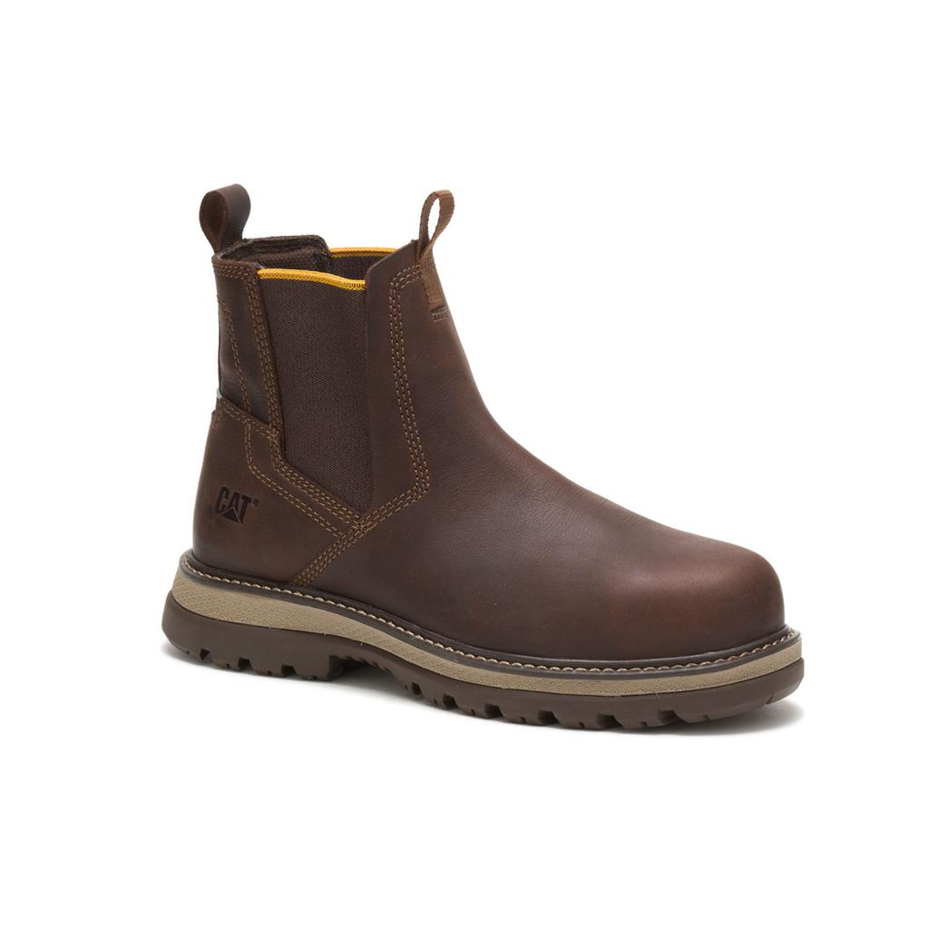 Slip On Caterpillar Fairbanks Chelsea Steel Toe Męskie Brązowe | YWGMU-4392