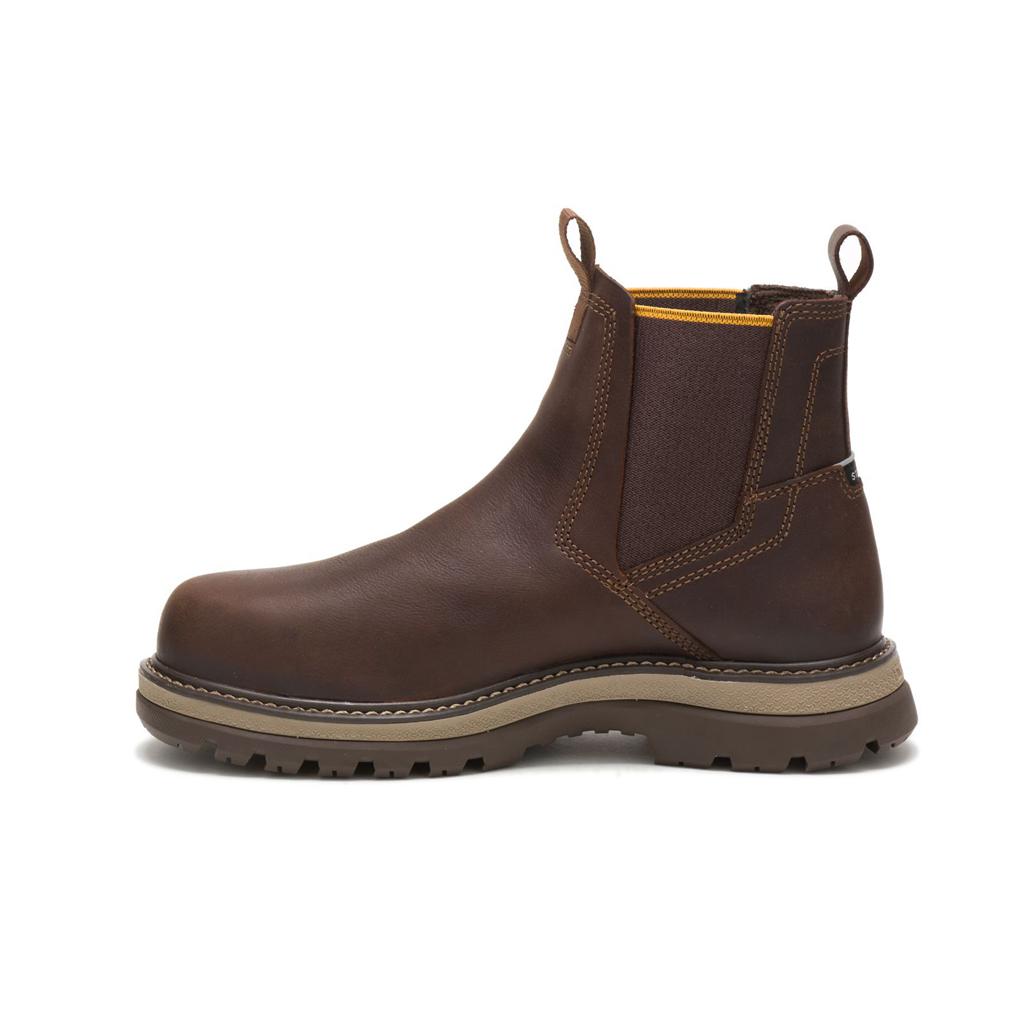 Slip On Caterpillar Fairbanks Chelsea Steel Toe Męskie Brązowe | YWGMU-4392