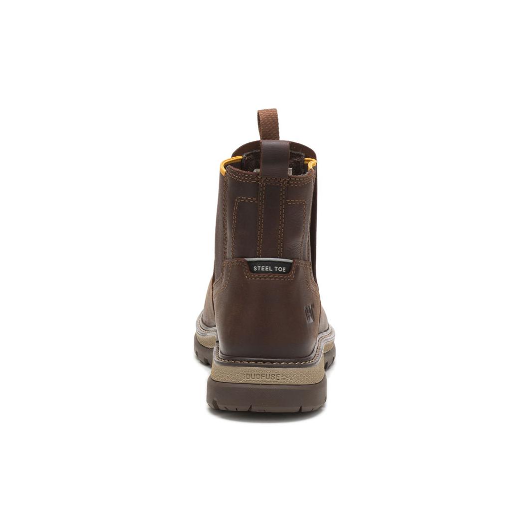 Slip On Caterpillar Fairbanks Chelsea Steel Toe Męskie Brązowe | YWGMU-4392