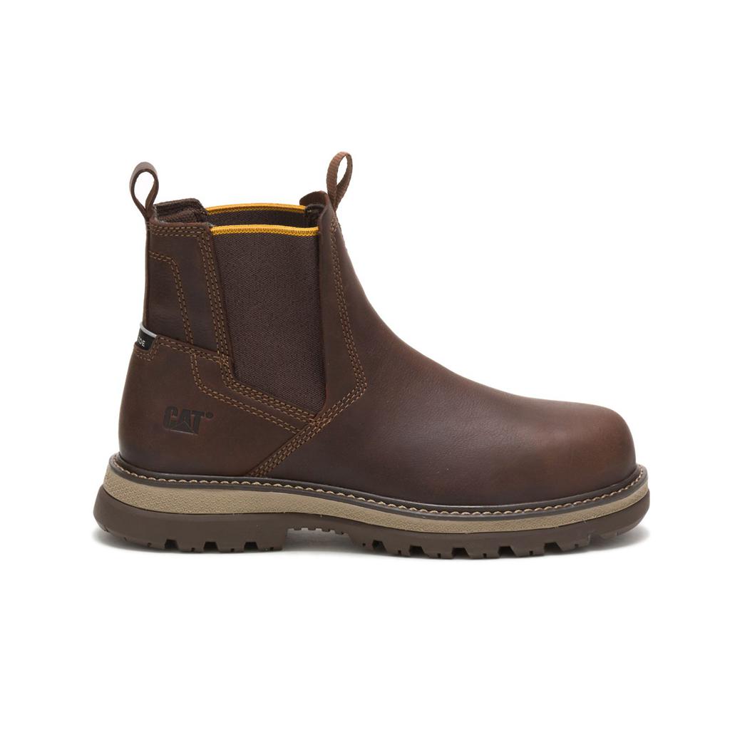 Slip On Caterpillar Fairbanks Chelsea Steel Toe Męskie Brązowe | YWGMU-4392