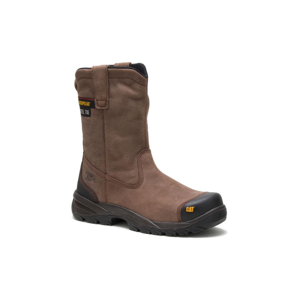 Slip On Caterpillar Spur Steel Toe Męskie Brązowe | XGCKE-7294