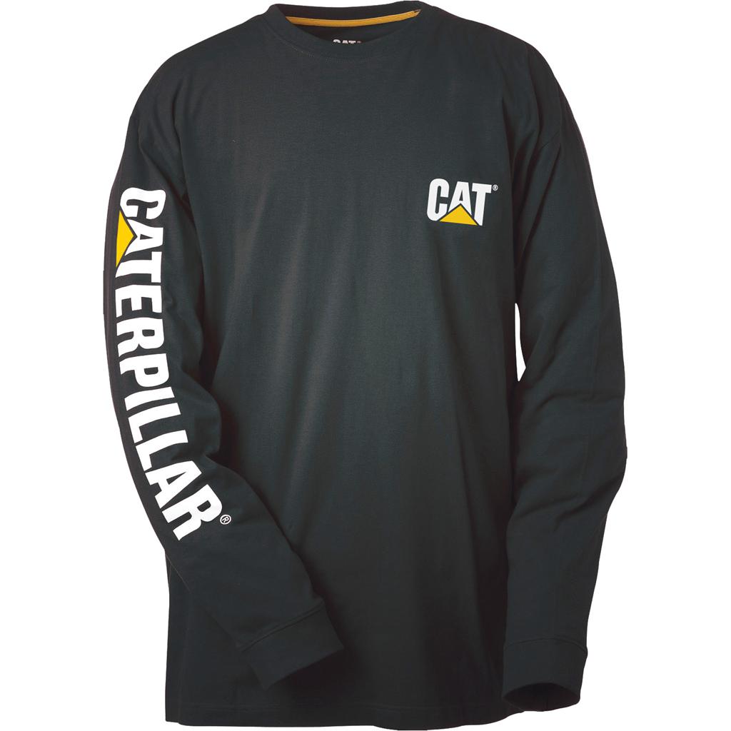 T-Shirts Caterpillar Trademark Banner L/S Męskie Czarne | NUJPD-2689