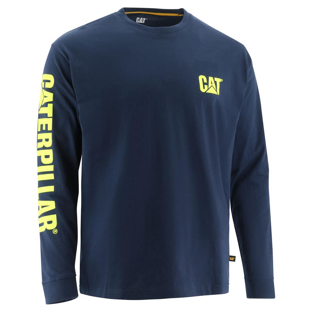 T-Shirts Caterpillar Trademark Banner Long Sleeve Męskie Niebieskie | MIDQY-2309