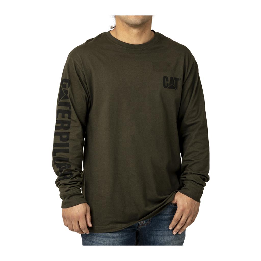 T-Shirts Caterpillar Trademark Banner Long Sleeve Męskie Ciemny | SWNCJ-1073