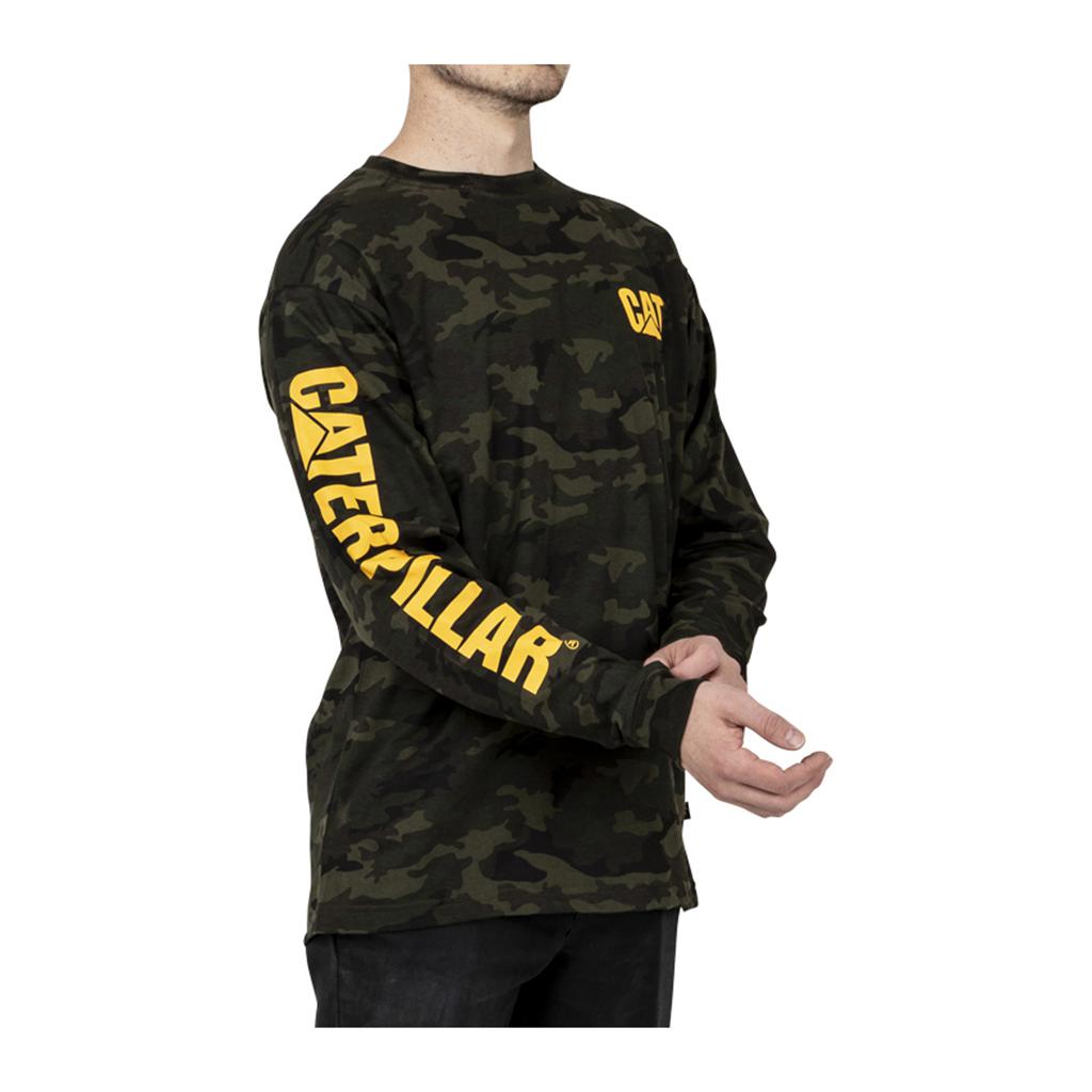 T-Shirts Caterpillar Trademark Banner Long Sleeve Męskie Camo | TYRGJ-0583