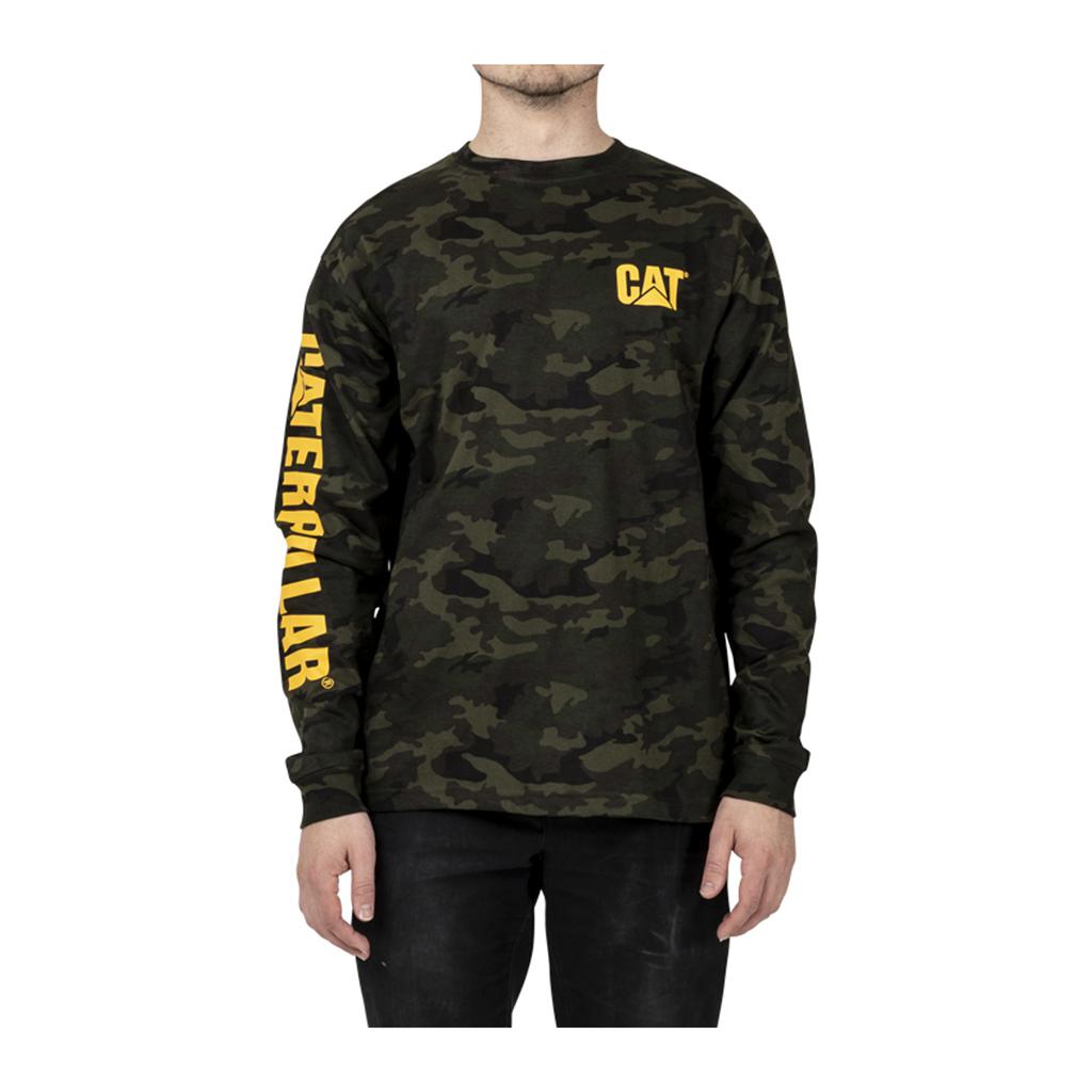 T-Shirts Caterpillar Trademark Banner Long Sleeve Męskie Camo | TYRGJ-0583