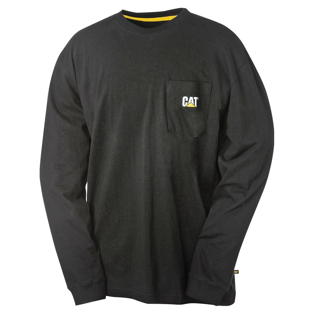 T-Shirts Caterpillar Trademark Pocket Long Sleeve Męskie Czarne | OCLZV-4381